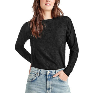 Splendid Women Cecelia Floral Long Sleeve Tee Black Size XS